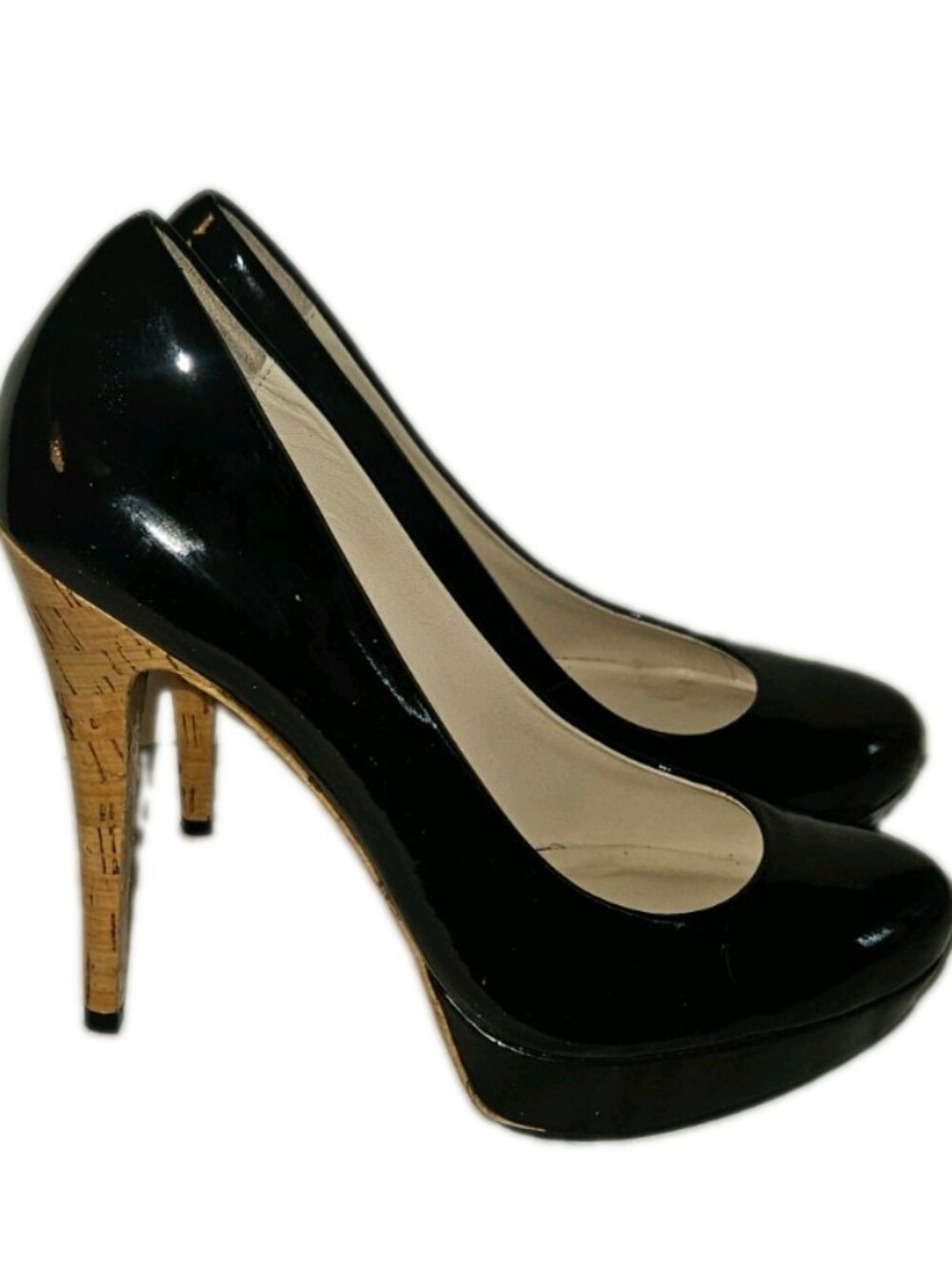 MICHAEL KORS Black Patent Classic Stilettos Cork Heels Platform Shoes Sz 8M